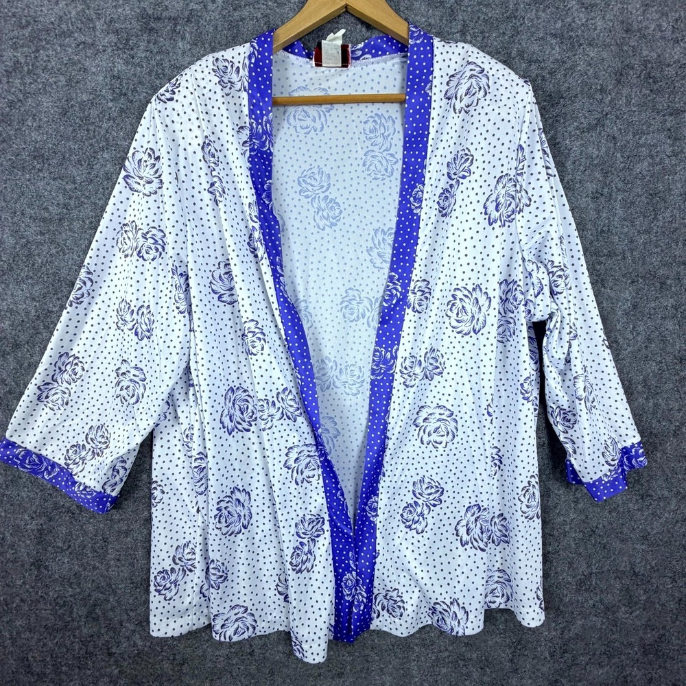 JoRo Fashions Top Women 6 White Floral Polka Dot Vintage Open Front Kimono USA